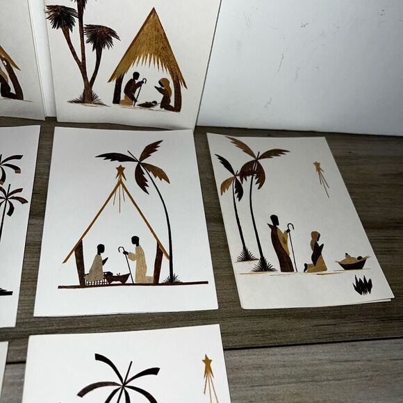 Vintage Wood Cut Veneer Blank Cards Caribbean Handmade Set 10 4”X5.5” Ethnic - Picture 5 of 9